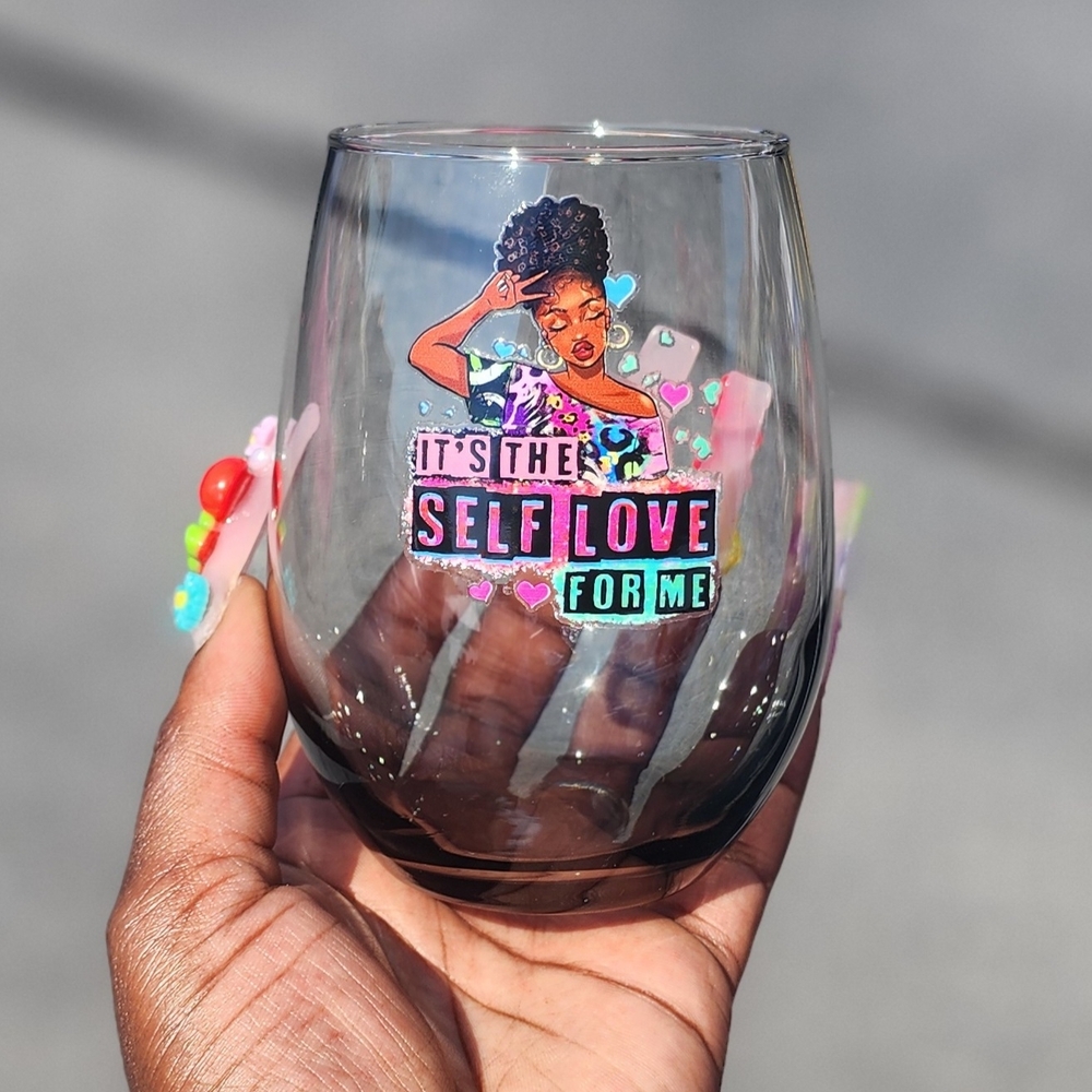 Gray Stemless Wine Glass Self Love
